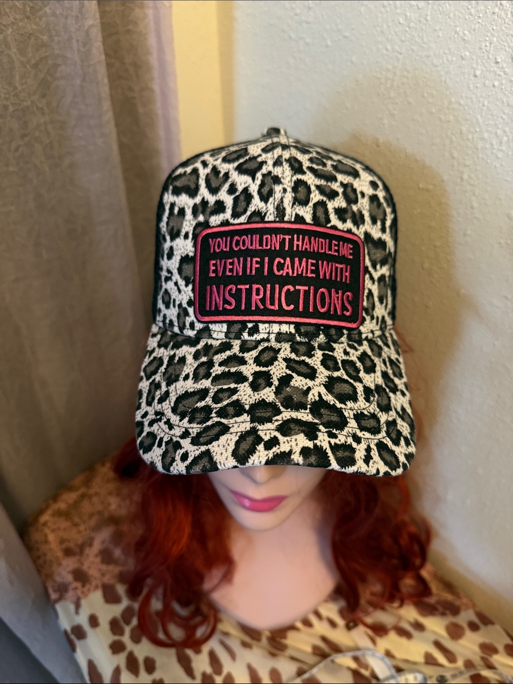 Leopard Print Baseball Cap with Pink Patch - You Couldn't Handle Me